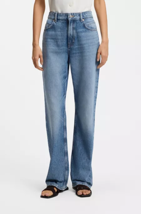 High-waisted regular-fit jeans in blue rigid denim
