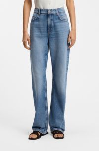 High-waisted regular-fit jeans in blue rigid denim, Blue
