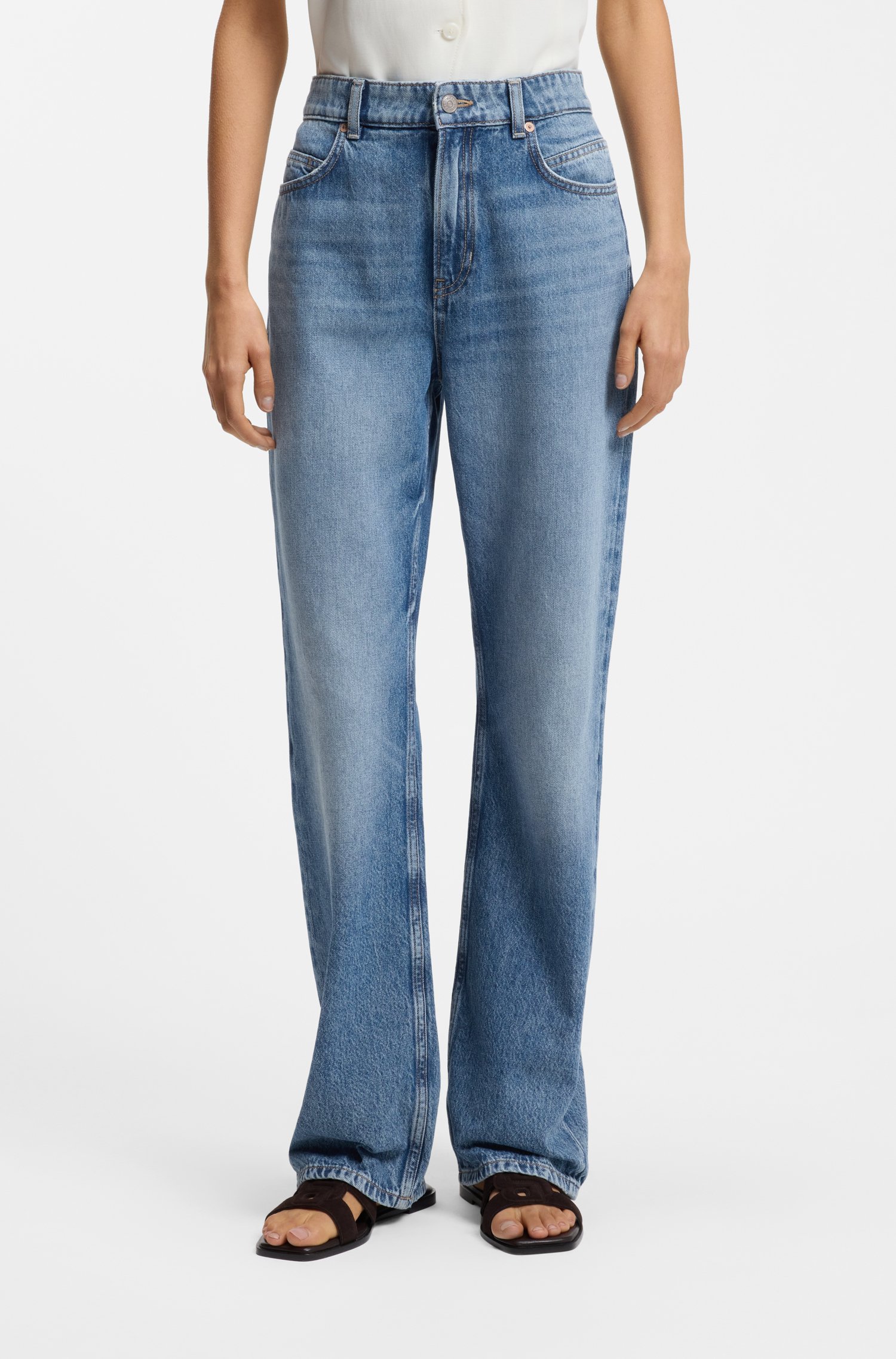 Boss High-waisted regular-fit jeans in blue rigid denim dam