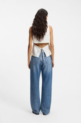 High-waisted regular-fit jeans in blue rigid denim, Blue