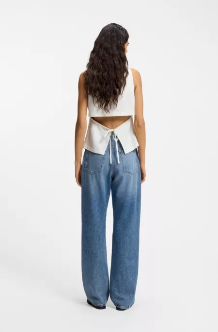 High-waisted regular-fit jeans in blue rigid denim