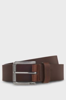 Logo-engraved leather belt, Dark Brown
