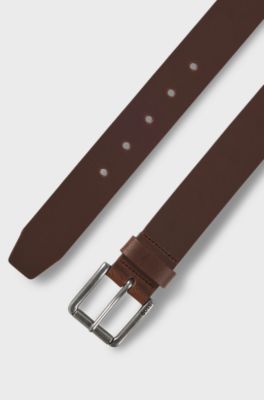 Logo-engraved leather belt, Dark Brown