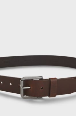 Logo-engraved leather belt, Dark Brown
