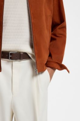 Logo-engraved leather belt, Dark Brown