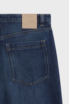 Jean coupe &eacute;vas&eacute;e en denim bleu, Bleu fonc&eacute;