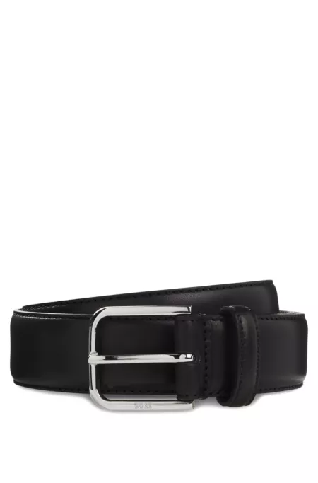 Leather business belt with polished silver buckle