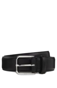 Leather business belt with polished silver buckle, Black