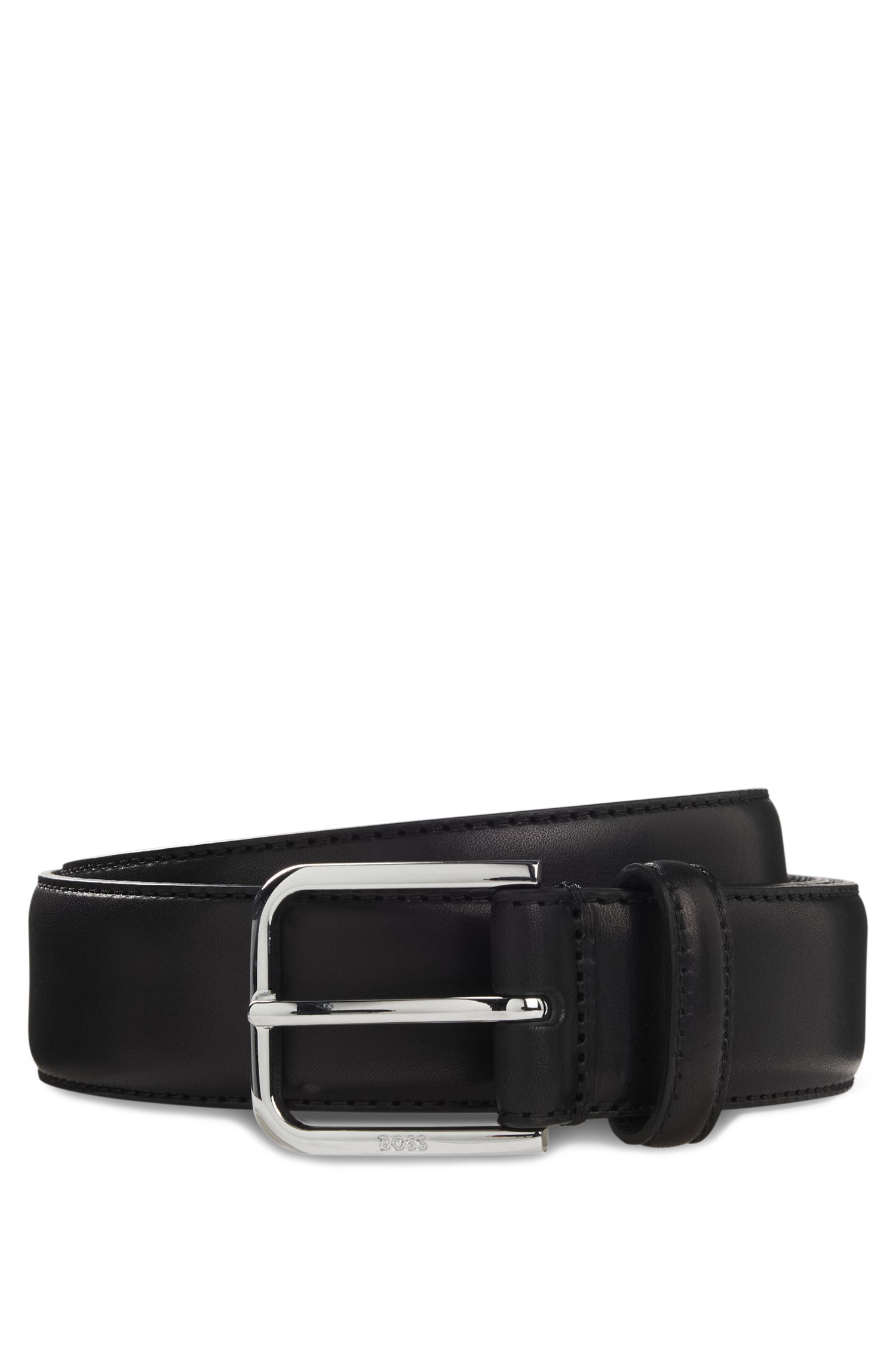 Boss Leather business belt with polished silver buckle skärp & hängslen herr