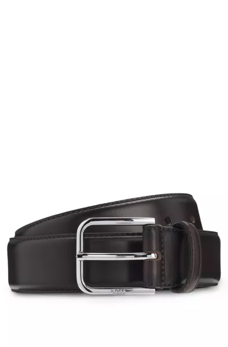 Smooth-leather belt with silver-tone buckle