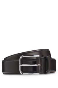 Leather belt with polished pin buckle, Dark Brown