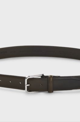 Ceinture Business en cuir avec boucle en argent poli, Vert sombre