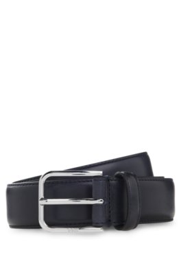 Leather business belt with polished silver buckle