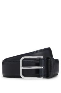 Leather belt with polished pin buckle, Dark Blue