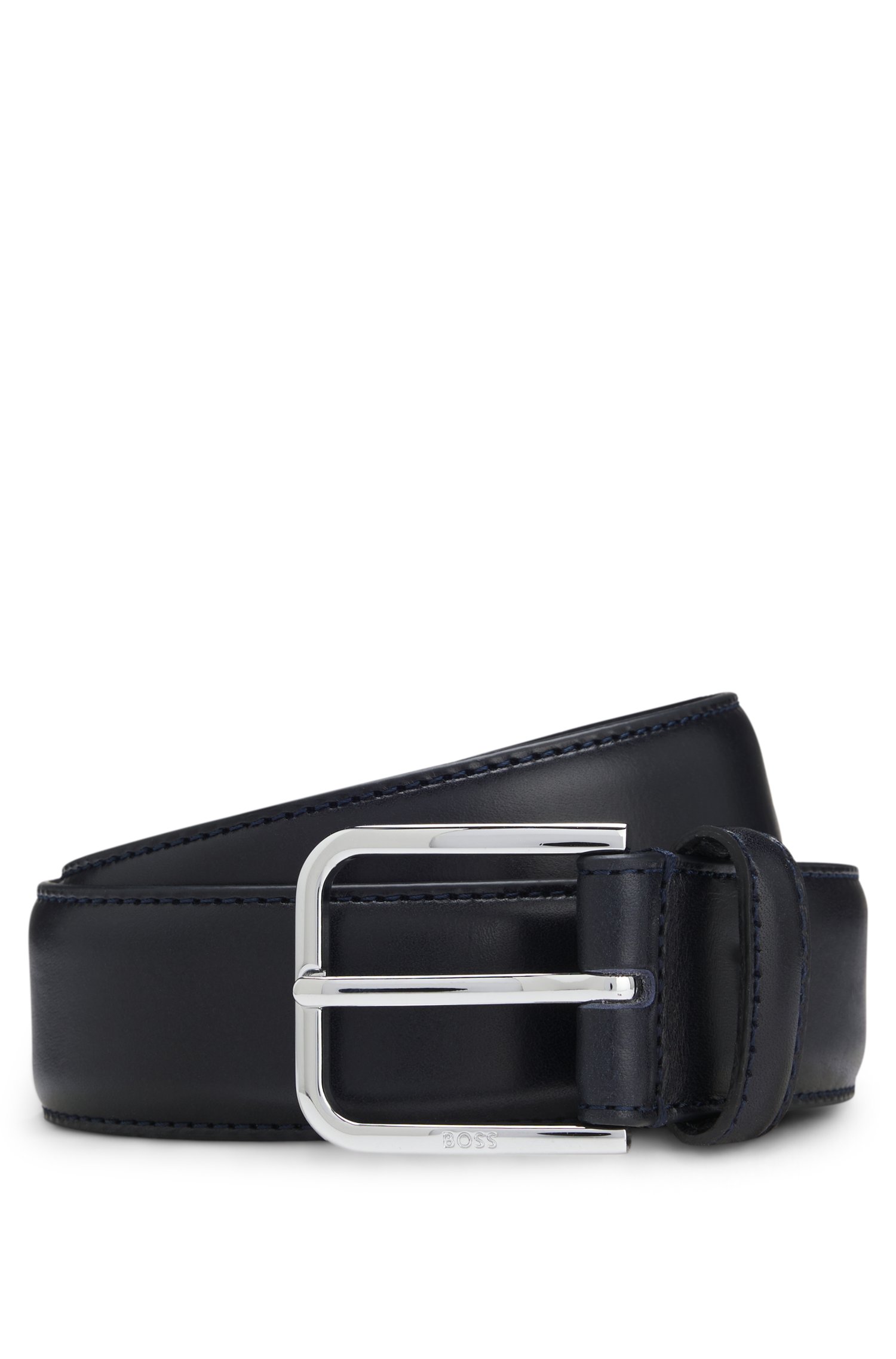 Boss Leather business belt with polished silver buckle skärp & hängslen herr