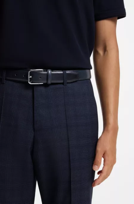 Leather business belt with polished silver buckle