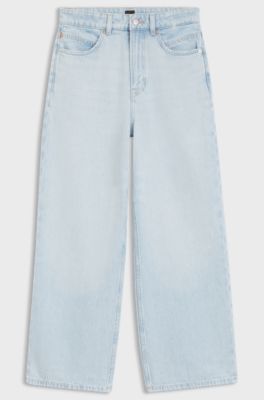 Jean coupe droite en denim bleu, bleu clair