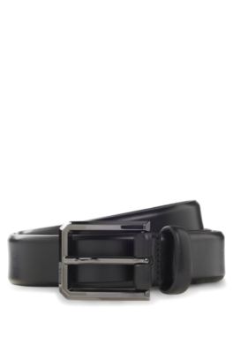 Smooth-leather belt with engraved gunmetal buckle, Black