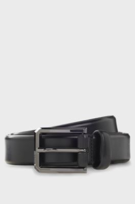 Smooth-leather belt with engraved gunmetal buckle, Black