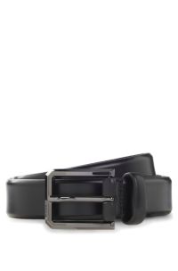 Smooth-leather belt with engraved gunmetal buckle, Black
