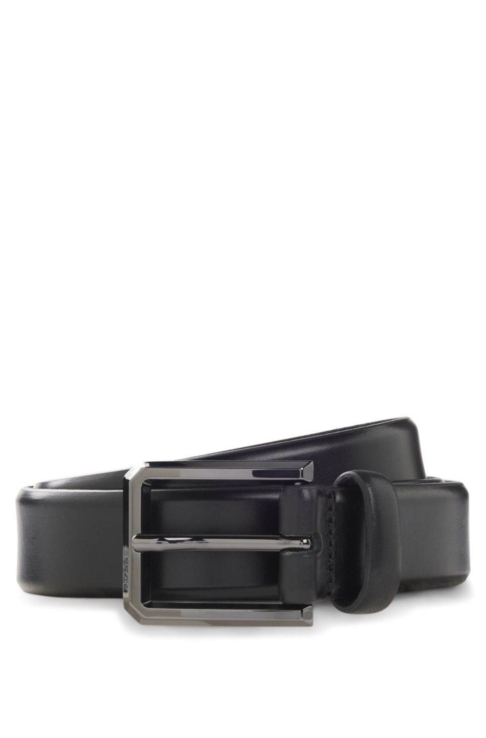 Smooth-leather belt with engraved gunmetal buckle