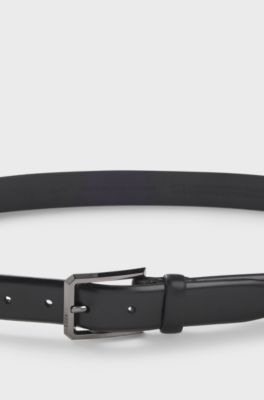 Smooth-leather belt with engraved gunmetal buckle, Black