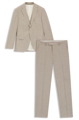 Three-piece regular-fit suit in patterned stretch wool, Beige