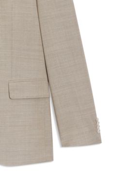 Three-piece regular-fit suit in patterned stretch wool, Beige
