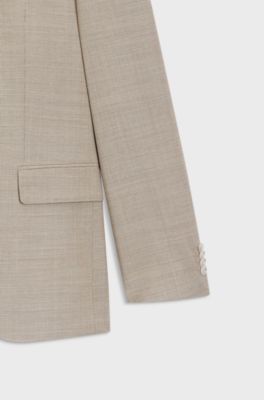 Regular-fit driedelig pak met dessin van stretchwol, Beige