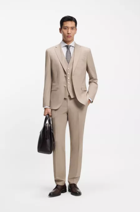 Three-piece regular-fit suit in patterned stretch wool