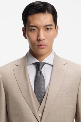 Three-piece regular-fit suit in patterned stretch wool, Beige
