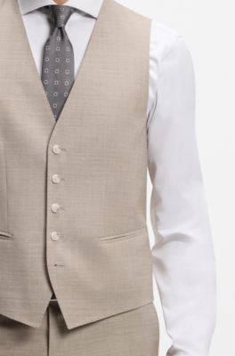 Three-piece regular-fit suit in patterned stretch wool, Beige