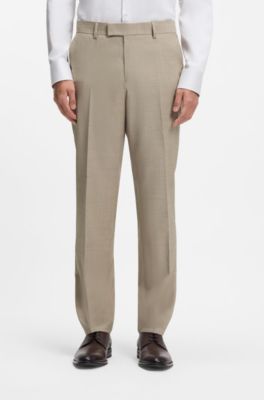 Gemusterter Regular-Fit Dreiteiler aus Stretch-Wolle, Beige