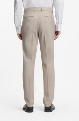 Gemusterter Regular-Fit Dreiteiler aus Stretch-Wolle, Beige