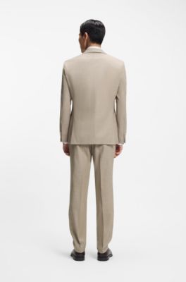 Regular-fit driedelig pak met dessin van stretchwol, Beige