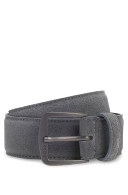 Italian-suede belt with gunmetal buckle, Grey