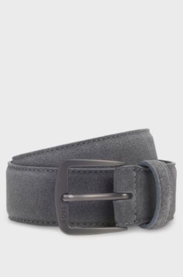 Cintura in pelle scamosciata italiana con fibbia in canna di fucile, Grigio