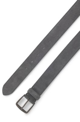 Italian-suede belt with gunmetal buckle, Grey
