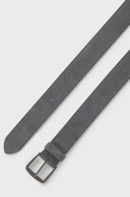 Cintura in pelle scamosciata italiana con fibbia in canna di fucile, Grigio