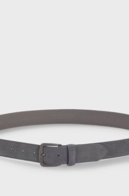 Cintura in pelle scamosciata italiana con fibbia in canna di fucile, Grigio