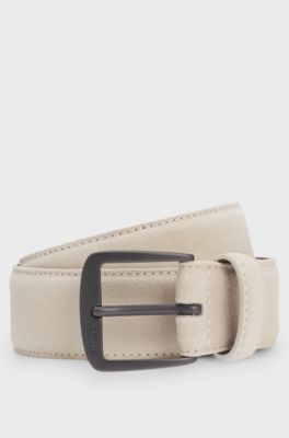 Ceinture en cuir su&eacute;d&eacute; italien avec boucle couleur acier, Naturel