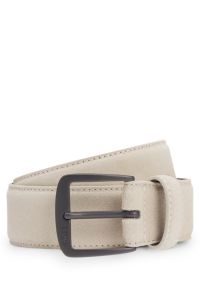 Italian-suede belt with gunmetal buckle, Natural