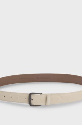 Ceinture en cuir su&eacute;d&eacute; italien avec boucle couleur acier, Naturel