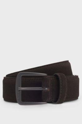 Cintura in pelle scamosciata italiana con fibbia in canna di fucile, Marrone scuro