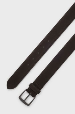 Italian-suede belt with gunmetal buckle, Dark Brown