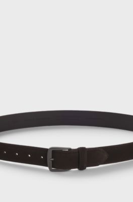 Italian-suede belt with gunmetal buckle, Dark Brown