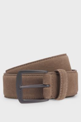 Ceinture en cuir su&eacute;d&eacute; italien avec boucle couleur acier, Beige