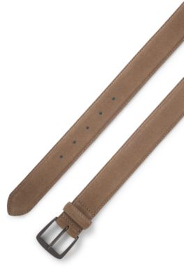 Italian-suede belt with gunmetal buckle, Beige