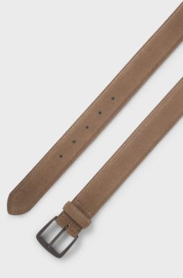 Ceinture en cuir su&eacute;d&eacute; italien avec boucle couleur acier, Beige