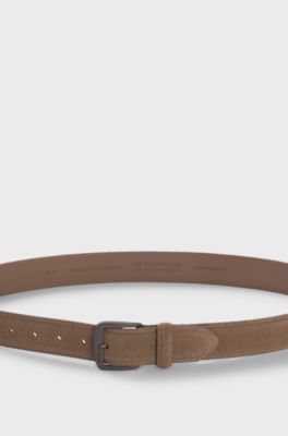 Ceinture en cuir su&eacute;d&eacute; italien avec boucle couleur acier, Beige